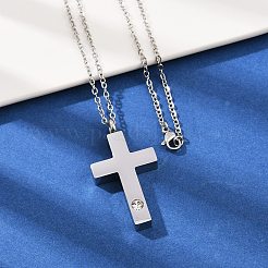 304 Edelstahl Pavé mit klaren Zirkonia Kreuz Anhänger Haustier Urne Asche Halsketten&nbsp;NJEW-S455-07P