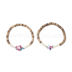 Bracelets en perles de noix de coco avec tortues de mer et étoiles de mer&nbsp;BJEW-JB11882-04
