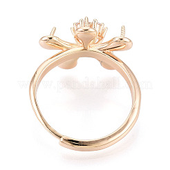 Blumen Messing Micro Pave klare Zirkonia verstellbare Ringfassungen&nbsp;KK-T076-73G