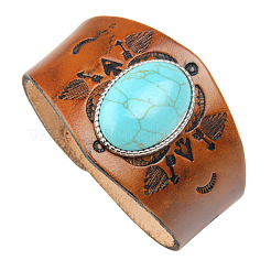 Bracciali in pelle PU e turchese sintetico ovale&nbsp;WG45792-02