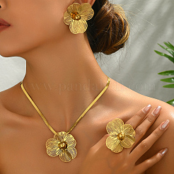 Edelstahl-Blumenohrringe & Halsketten & Ringe-Sets für Frauen&nbsp;DE0042