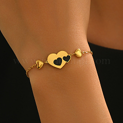 Braccialetti a maglie a cuore in acciaio inossidabile smaltato nero per coppie&nbsp;YH0561