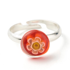 Blume flacher runder verstellbarer Millefiori-Glasring&nbsp;RJEW-JR00407