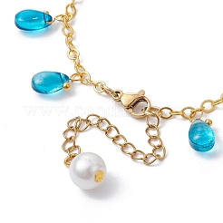 Forma di conchiglia di stella marina in lega con braccialetti con ciondoli a goccia in vetro&nbsp;BJEW-JB09983-01