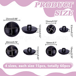 60 bouton à tige en plastique de 4 styles&nbsp;BUTT-HY0001-19C
