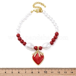 Erdbeere Messing Micro Pave klare Zirkonia Charm Armbänder&nbsp;BJEW-G740-04G