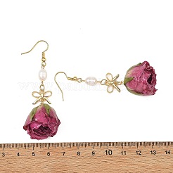 Boucles d'oreilles pendantes en laiton et résine époxy en forme de fleur&nbsp;EJEW-JE07519