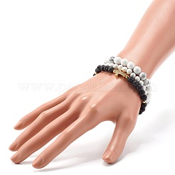 Set di braccialetti elastici con perline rotonde in howlite naturale e roccia lavica&nbsp;BJEW-JB06982-02