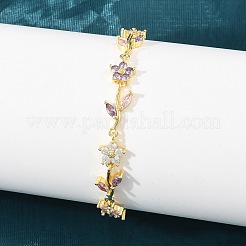 Bracciali a catena con maglie a fiore in ottone e pavé di zirconi cubici per donna&nbsp;KK-CBA68DA-14G-07