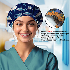 Gorros de trabajo ajustables de algodón con estampados y bouffant para mujeres y hombres&nbsp;AJEW-WH0677-004