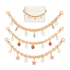 3 pièce 3 styles alliage émail avec ABS plastique imitation perle breloque chaîne de fer sac chaînes décoratives&nbsp;HJEW-PH02229