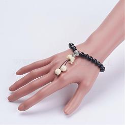 Braccialetti di perle del metallo dell'ossidiana naturale&nbsp;BJEW-JB03023