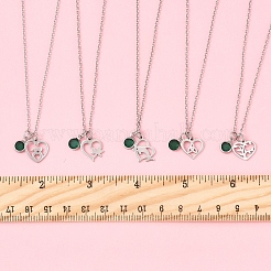 San Valentino 304 acciaio inossidabile e vetro verde delfino ciondolo a forma di cuore collane a catena per le donne&nbsp;NJEW-FS00014-03