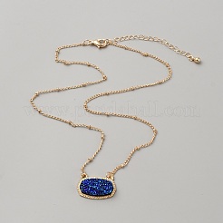 Halskette mit ovalem Anhänger aus simuliertem Druzy-Harz mit Satellitenketten aus Legierung&nbsp;NJEW-WH0016-39G-04