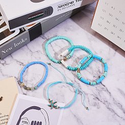 Heishi-Perlen-Stretch-Armbänder aus runden Steinen und Fimo&nbsp;BJEW-SZ0002-13