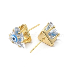 Triangolo in vetro con orecchini a bottone malocchio smaltati&nbsp;EJEW-P210-01G-10
