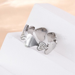 Anillos de dedo de acero inoxidable 304 con rhinestone&nbsp;RJEW-Q020-15P