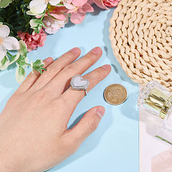 1 bague ajustable avec médaillon en forme de cœur en laiton&nbsp;RJEW-PH0001-17P