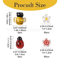 5 Stück handgefertigte 3D-Bienen-Bunte Malerei-Perlen & 50 Stück Blumen-Millefiori-Glasperlen-Sets&nbsp;LAMP-YW0001-63