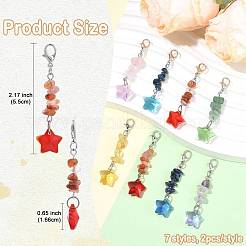 14 pieza de 7 estilos de chip de piedra preciosa con decoraciones colgantes de estrella de vidrio transparente&nbsp;HJEW-FS00102