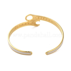 Bracelets manchette ouverts en acier inoxydable 304 émaillé en forme de clé pour femmes&nbsp;BJEW-M316-06G