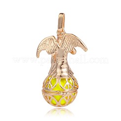 Pendentifs de cages rondes creuses en laiton plaqué d'or&nbsp;KK-J249-02G