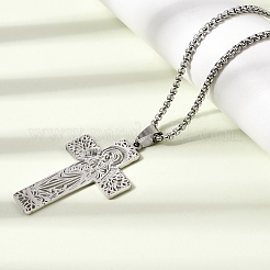 Religione 201 collane con ciondolo a croce vergine cava in acciaio inossidabile per uomo e donna&nbsp;NJEW-Z118-01P