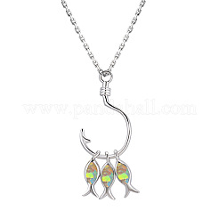 Colliers à pendentif en laiton avec 3 poisson et hameçon en opale&nbsp;FS-WGC8170-02