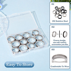 12 stücke 6 stile 201 edelstahl geriffelte finger ring einstellungen&nbsp;RJEW-TA0001-04P