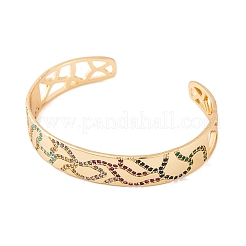 Messing Pave bunte Zirkonia hohle offene Manschette Armreifen für Frauen&nbsp;BJEW-S147-09G-A