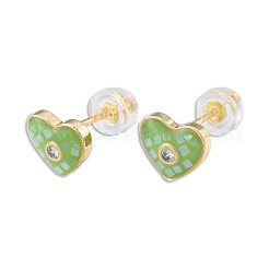 Orecchini a bottone con conchiglia naturale e smalto a cuore con zirconi&nbsp;EJEW-N011-79B