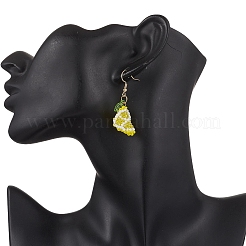Boucles d'oreilles pendantes en perles de verre faites à la main avec du citron&nbsp;EJEW-MZ00540-03