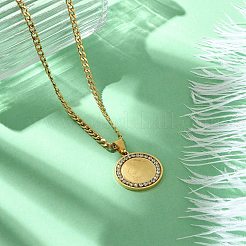 Colliers à pendentif ronds et plats en acier inoxydable 201 avec strass en cristal&nbsp;NJEW-P327-05G