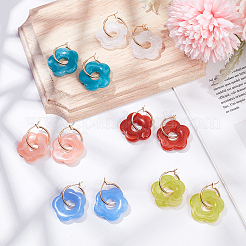 6 par de pendientes de aro colgantes con flores acrílicas de 6 colores&nbsp;EJEW-AN0003-47