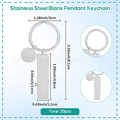 20 porte-clés pendentif vierge en acier inoxydable 201&nbsp;KEYC-SC0001-62C