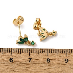 Ohrstecker aus Messing mit Mikropavé und Zirkonia in Pferdeaugenform&nbsp;EJEW-S280-02G
