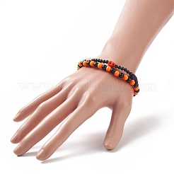 Set di braccialetti elasticizzati con teschio sintetico turchese (tinto) a tema Halloween&nbsp;BJEW-JB09199