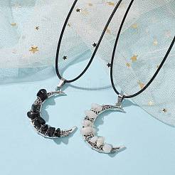 Set di collane con pendente a forma di luna in lega di stile tibetano da 2 pz e 2 stili&nbsp;NJEW-JN04608
