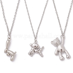 3 pz 3 stili 304 collane con ciondolo a forma di cane orso in acciaio inossidabile per donne e uomini&nbsp;NJEW-JN05414