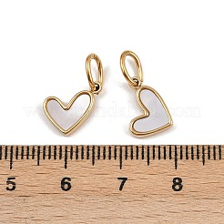 304 Edelstahl Pavé natürliche weiße Muschel Herz Charms&nbsp;STAS-G357-08G