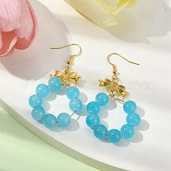 Ohrhänger mit Glasperlenimitat und Ringen aus Jade&nbsp;EJEW-JE05567-01