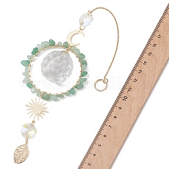 Tropfenförmiger Sonnenfänger aus Glas mit natürlicher grüner Aventurin-Perle&nbsp;HJEW-JM04792