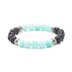 Natürliches Chalcedon & natürliches Lavastein-Stretcharmband mit runden Perlen für sie&nbsp;BJEW-JB06920