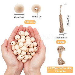 180 pz rotonde perline di legno naturale non finito&nbsp;DIY-CA0002-56