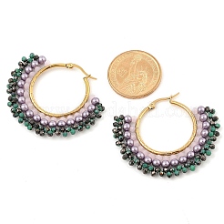 Orecchini a cerchio con ventaglio in acciaio inossidabile 304 e perline bohémien per donna&nbsp;EJEW-R001-01G-02