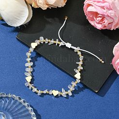 Braccialetti con perline intrecciate in ottone con chip di quarzo rosa naturale e cuore&nbsp;BJEW-JB10592