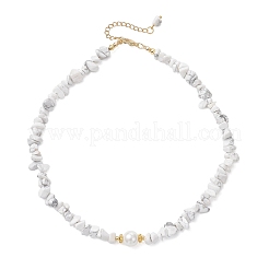 Colliers de perles rondes blanches en coquillage et de perles synthétiques en howlite&nbsp;NJEW-JN05740-01