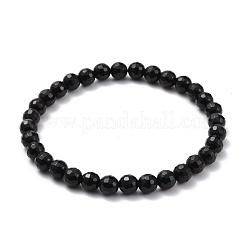 Ensemble de bracelets extensibles en bois naturel et en pierres noires synthétiques rondes&nbsp;BJEW-JB07094