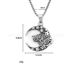 Halskette mit Wolfskopf-Mondstern-Anhänger aus der Wikingerserie mit Eisenkette für Männer&nbsp;PW-WG50865-01