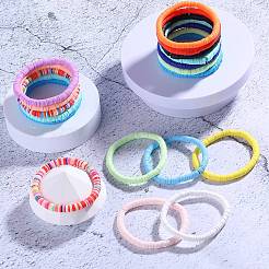30 pièces 15 couleurs polymère argile heishi surfeur bracelets extensibles ensemble&nbsp;BJEW-SW00134